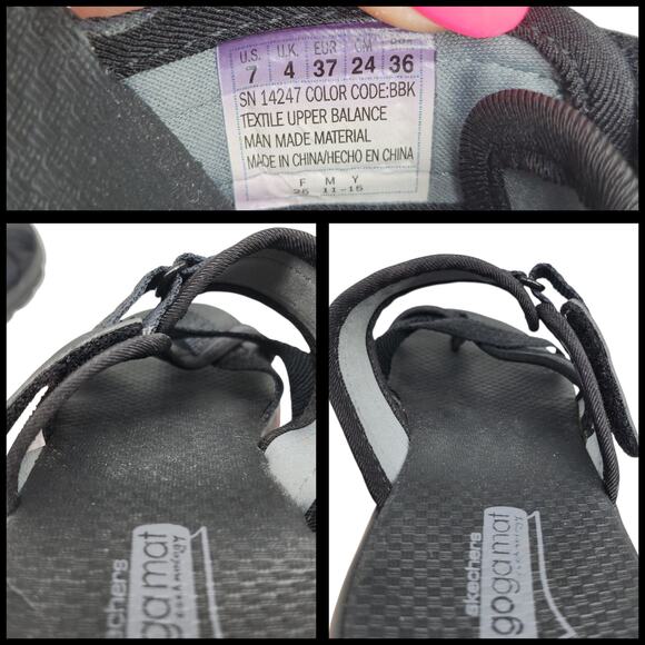 Skechers Sandals Womens 7 Black Performance On the Go Strappy Hoop Loop Goga Mat - Picture 9 of 10